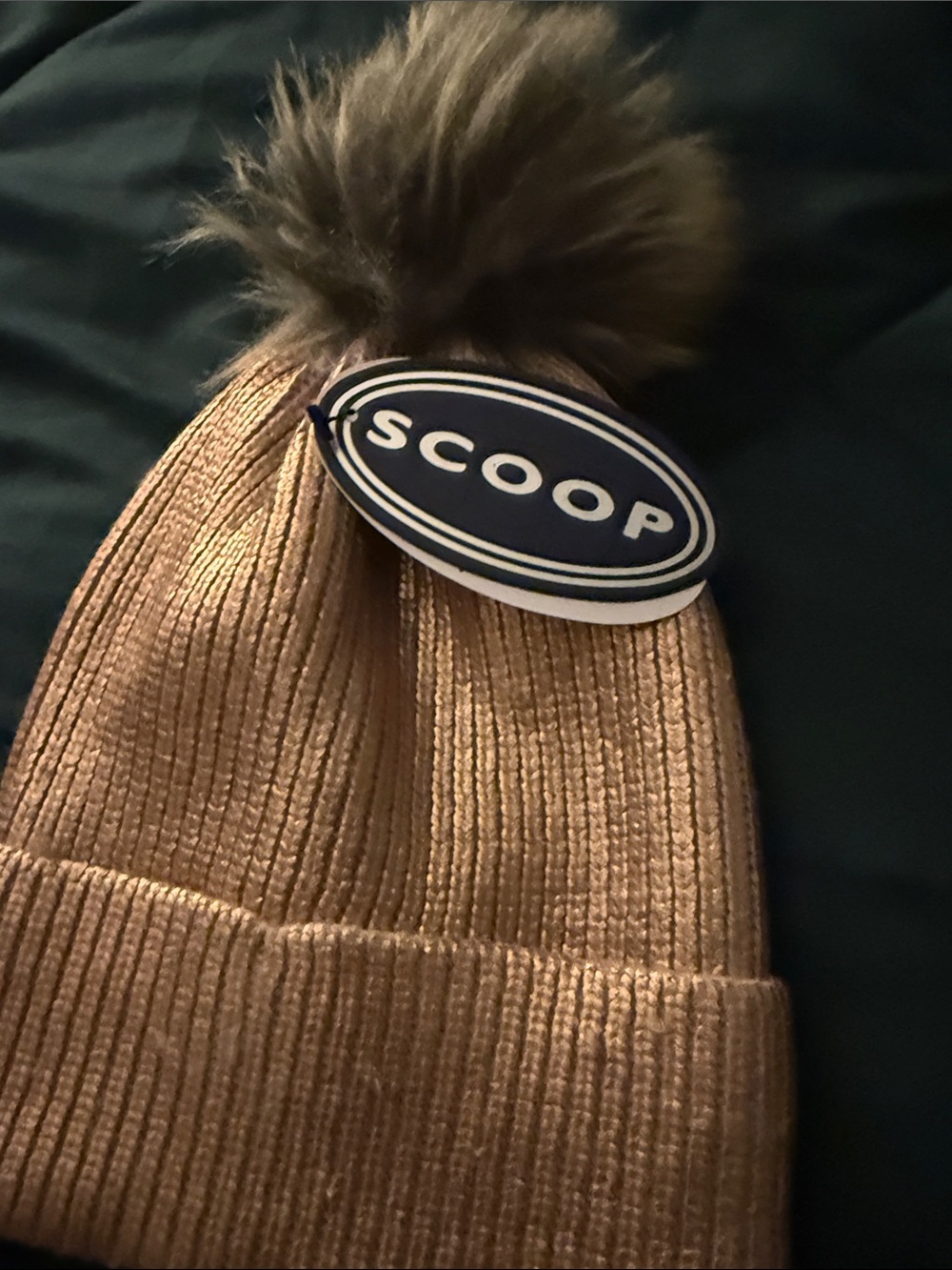 Scoop Metallic Tan Pom Pom Beanie for Women